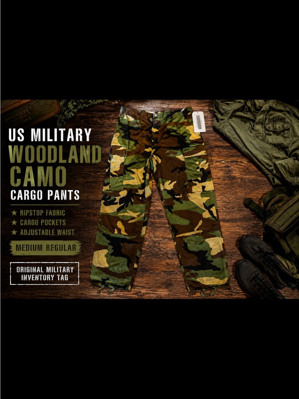 US Military Woodland Camouflage Cargo Pants Medium Regular